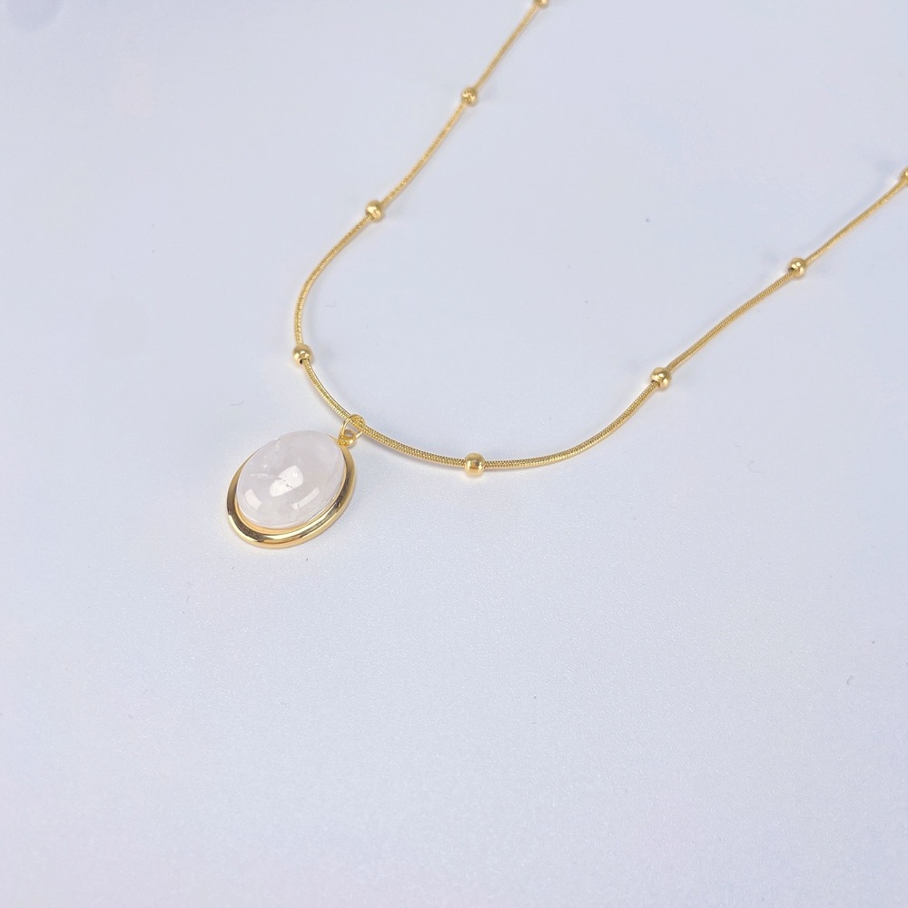 White Cloudy Crystal Pendant Bubble Chain 18K Real Gold Plated